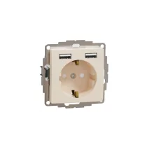   ÚJ SEDNA 2P+F csatlakozóaljzat, BZS, kettős USB töltővel, rugós, 16A/2.4A, bézs