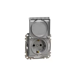   ÚJ SEDNA 2P+F csatlakozóaljzat biztonsági zsaluval, csapófedeles, csavaros bekötés, 16A, alumínium