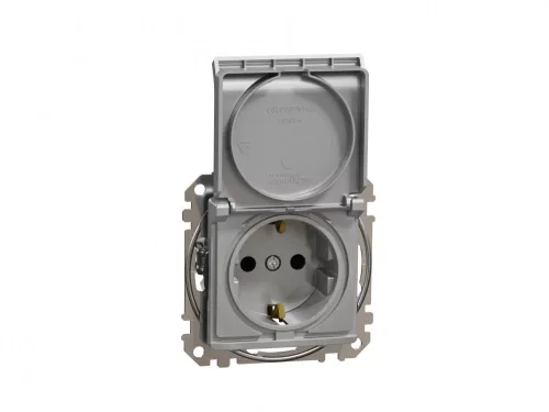 ÚJ SEDNA 2P+F csatlakozóaljzat biztonsági zsaluval, csapófedeles, csavaros bekötés, 16A, alumínium