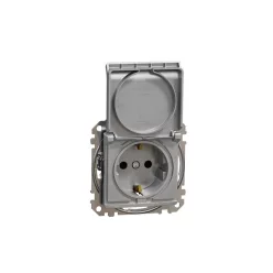   ÚJ SEDNA 2P+F csatlakozóaljzat biztonsági zsaluval, csapófedeles, rugós bekötés, 16A, alumínium