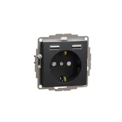   ÚJ SEDNA 2P+F csatlakozóaljzat, BZS, kettős USB töltővel, rugós, 16A/2.4A, antracit