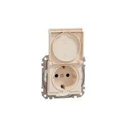   ÚJ SEDNA 2P+F csatlakozóaljzat biztonsági zsaluval, csapófedeles, csavaros bekötés, 16A, IP44, bézs