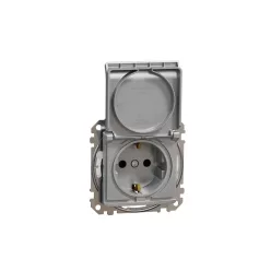   ÚJ SEDNA 2P+F csatlakozóaljzat biztonsági zsaluval, csapófedeles, csavaros bekötés, 16A, IP44, alumínium