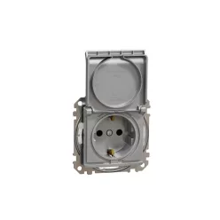   ÚJ SEDNA 2P+F csatlakozóaljzat biztonsági zsaluval, csapófedeles, rugós bekötés, IP44, alumínium