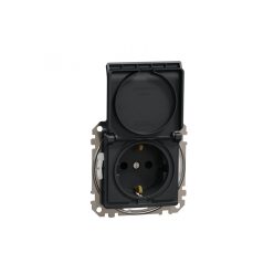  ÚJ SEDNA 2P+F csatlakozóaljzat biztonsági zsaluval, csapófedeles, rugós bekötés, IP44, antracit