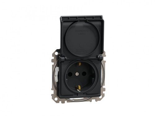 ÚJ SEDNA 2P+F csatlakozóaljzat biztonsági zsaluval, csapófedeles, rugós bekötés, IP44, antracit