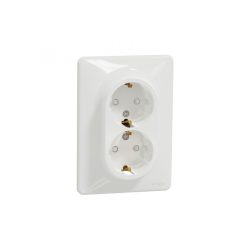   ÚJ SEDNA 2x2P+F csatlakozóaljzat biztonsági zsaluval, csavaros bekötés, 16A, kerettel, fehér