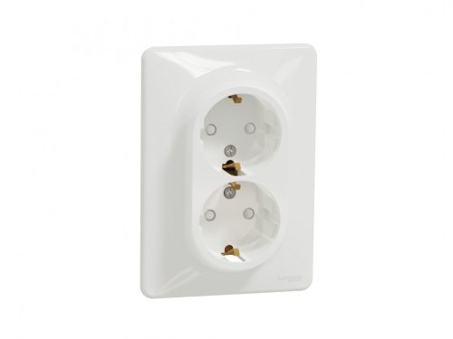 ÚJ SEDNA 2x2P+F csatlakozóaljzat biztonsági zsaluval, csavaros bekötés, 16A, kerettel, fehér