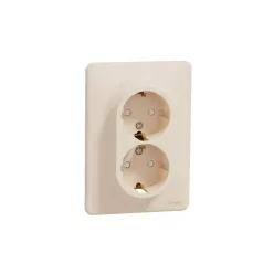   ÚJ SEDNA 2x2P+F csatlakozóaljzat biztonsági zsaluval, csavaros bekötés, 16A, kerettel, bézs