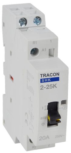 Installációs kontaktor 230V AC, 50Hz, 1 Mod, 2×NO, AC1/AC7a, 25A