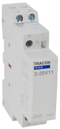 Installációs kontaktor 230V AC, 50Hz, 1 Mod, 1×NO+1×NC, AC1/AC7a 25A