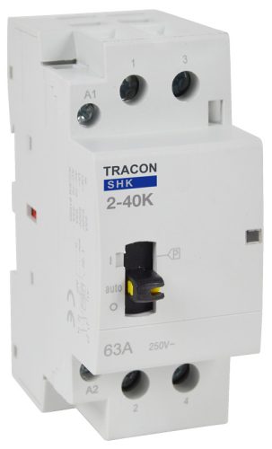 Installációs kontaktor 230V AC, 50Hz, 2 Mod, 2×NO, AC1/AC7a, 40A