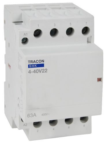 Installációs kontaktor 230V AC, 50Hz, 3 Mod, 2×NO+2×NC, AC1/AC7a, 40A