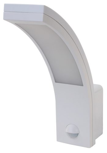 Mozgásérzékelős fali lámpatest, ívelt forma 230VAC, 10W, 140°, 2-9m, 10s-5m, 4500K , IP54, 800lm, EEI=G