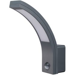   Mozgásérzékelős fali lámpatest, ívelt forma, antracit 230VAC, 15W, 140°, 2-9m, 10s-5m, 4500K , IP54, 1100lm, EEI=G