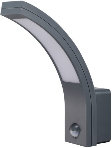 Mozgásérzékelős fali lámpatest, ívelt forma, antracit 230VAC, 15W, 140°, 2-9m, 10s-5m, 4500K , IP54, 1100lm, EEI=G