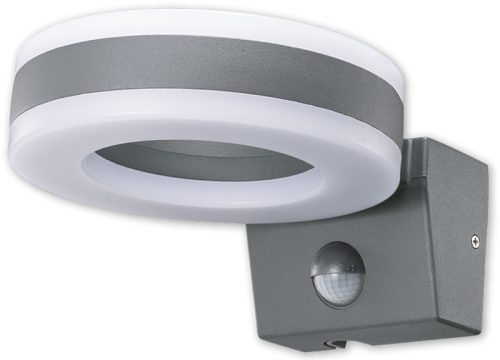Mozgásérzékelős fali lámpatest, gyűrű forma, antracit 230VAC,20W,1700lm,4500K,10s-5m,3-2000lx,9m,IP65,EEI=F