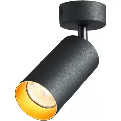   Mennyezeti állítható spot lámpatest, fekete, arany reflektor 100-240VAC, 50Hz, 1xGU10, max.35W