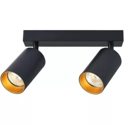   Mennyezeti állítható spot lámpatest, fekete, arany reflektor 100-240VAC, 50Hz, 2xGU10, max.2x35W
