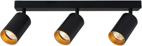 Mennyezeti állítható spot lámpatest, fekete, arany reflektor 100-240VAC, 50Hz, 3xGU10, max.3x35W