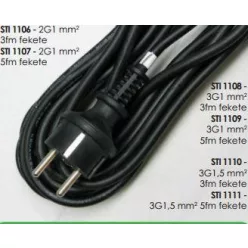   Szerelt vezeték gumi dugvillával gumi vezetékkel 3x1 fekete 3m