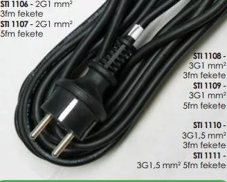 Szerelt vezeték gumi dugvillával gumi vezetékkel 3x1 fekete 3m