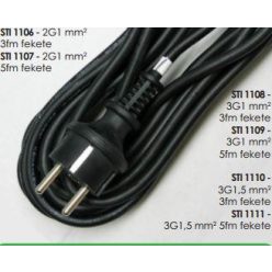   Szerelt vezeték gumi dugvillával gumi vezetékkel 3x1,5 fekete 3m