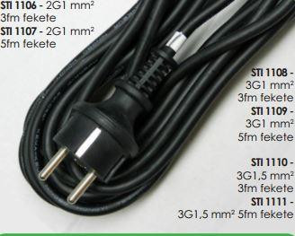 Szerelt vezeték gumi dugvillával gumi vezetékkel 3x1,5 fekete 3m