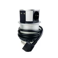 Hálózati elosztó rejtett, asztalba süllyeszthető, kerek hengeres 3db aljzat 2db USB