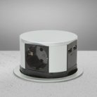 Hálózati elosztó rejtett, asztalba süllyeszthető, kerek hengeres 3db aljzat 2db USB