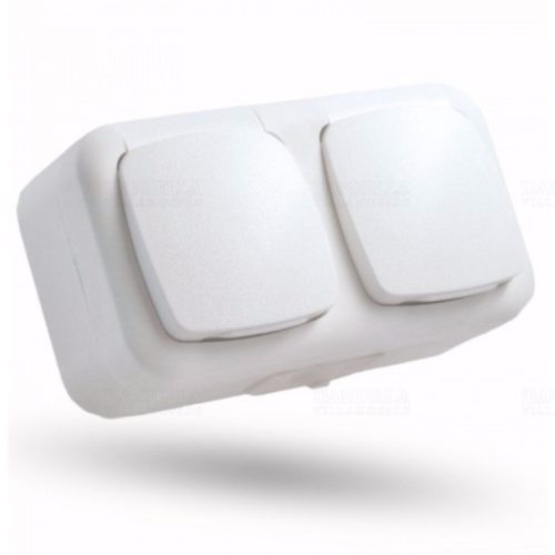 STILO AQUA 2x2P+F földelt dupla csatlakozóaljzat (GYV) biztonsági zsalus IP54