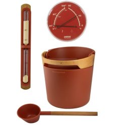   Harvia Helmi Kunststoff-Saunaset mit Eimer, Kelle, Thermo-/Hygrometer und Sanduhr, Terracotta
