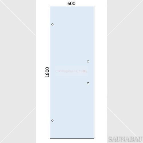 Panou din sticlă pentru ușă de saună, clar, 600x1800x8 mm, cu găuri pentru mâner vertical