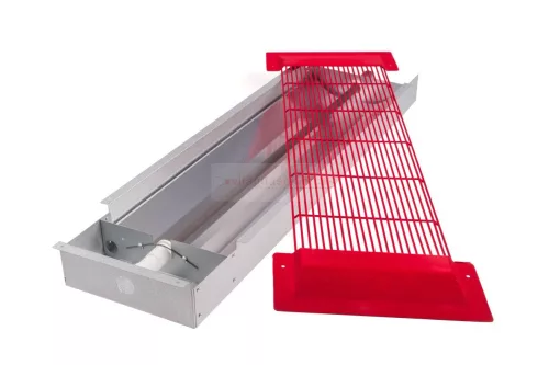 Keramikrohr-Infrarotstrahler mit rotem Schutzgitter, Wandmodell 350 W