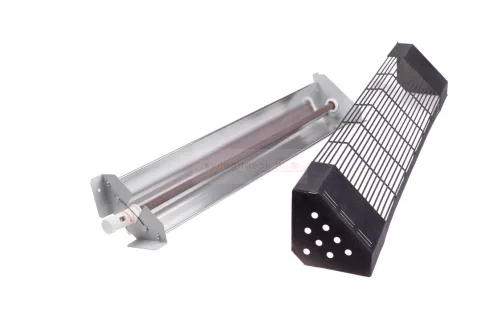 Keramikrohr-Infrarotstrahler mit dunkelgrauem Schutzgitter, Eckausführung 450W