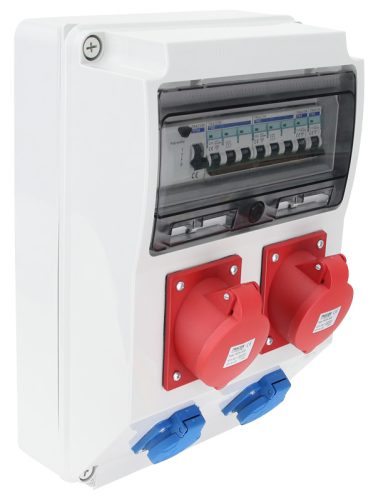 Csatlakozó doboz védelemmel, vezetékezett, készre szerelt Prot.:RCCB,MCB,Out:2×SCHUKO+2×32A(3P+N+E)