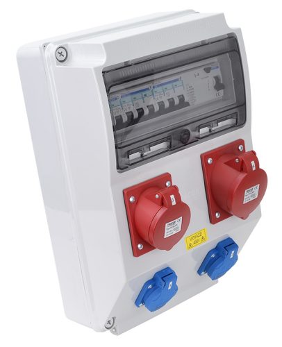 Csatlakozó doboz védelemmel, vezetékezett, készre szerelt 2×SCHUKO+1×32A(3P+N+E)+1×16A(3P+N+E)