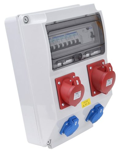 Csatlakozó doboz védelemmel, vezetékezett, készre szerelt 2×FRENCH+1×32A(3P+N+E)+1×16A(3P+N+E)