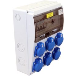   Csatlakozó doboz védelemmel, vezetékezett, készre szerelt 6×SCHUKO
