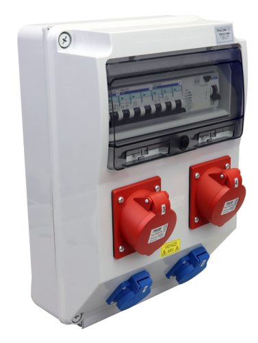 Csatlakozó doboz védelemmel, vezetékezett, készre szerelt 2×SCHUKO+2×16A(3P+N+E)