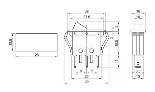 Készülékkapcsoló, BE-KI, piros-világító 16(6)A, 250V AC