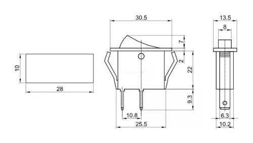 Készülékkapcsoló, BE-KI, fekete (0-I felirat) 16(6)A, 250V AC