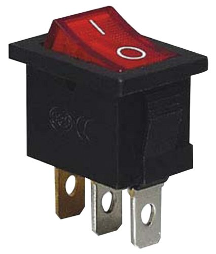 Készülékkapcsoló, BE-KI, piros-világító (0-I felirat) 16(6)A, 250V AC