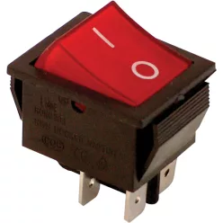   Készülékkapcs., BE-KI, 2-pólus, piros, 0-I felirat, világító 16(6)A, 250V AC