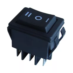   Készülékkapcsoló, váltó, fekete, nyomókapcs., I-0-II felirat 16(6)A, 250V AC