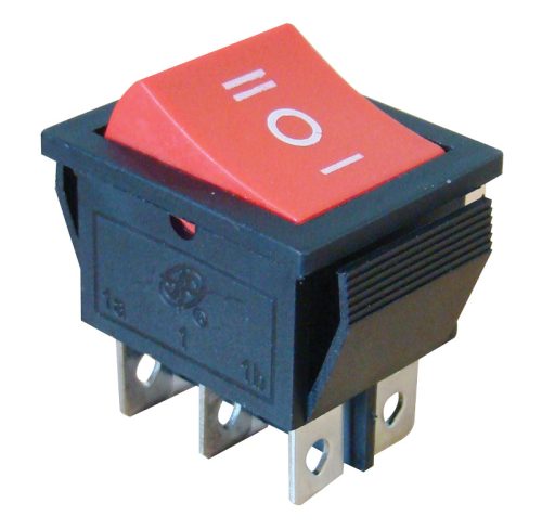 Készülékkapcsoló, háromállású, piros, I-0-II felirattal 16(6)A, 250V AC