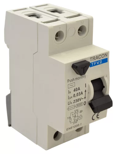 Áram-védőkapcsoló, 2 pólusú 40A, 300mA, 6kA, AC