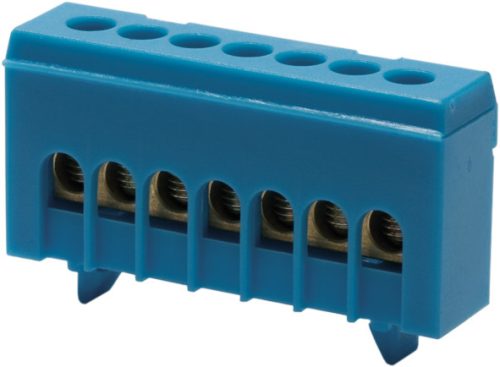 Szigetelt bekötőkapocs (kék), nullvezető kapocs kalapsínhez - 7 furattal