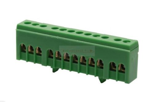 Szigetelt bekötőkapocs (zöld), földelő kapocs kalapsínhez - 12 furattal