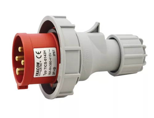 Ipari csatlakozó dugó, fokozott védelemmel 16A, 400V, 3P+E, 6h, IP67